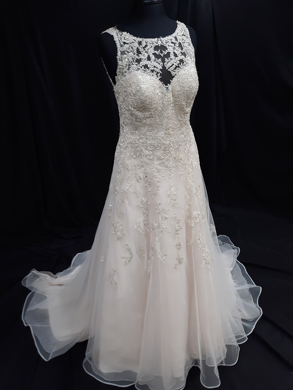 white wedding dress with silver beading